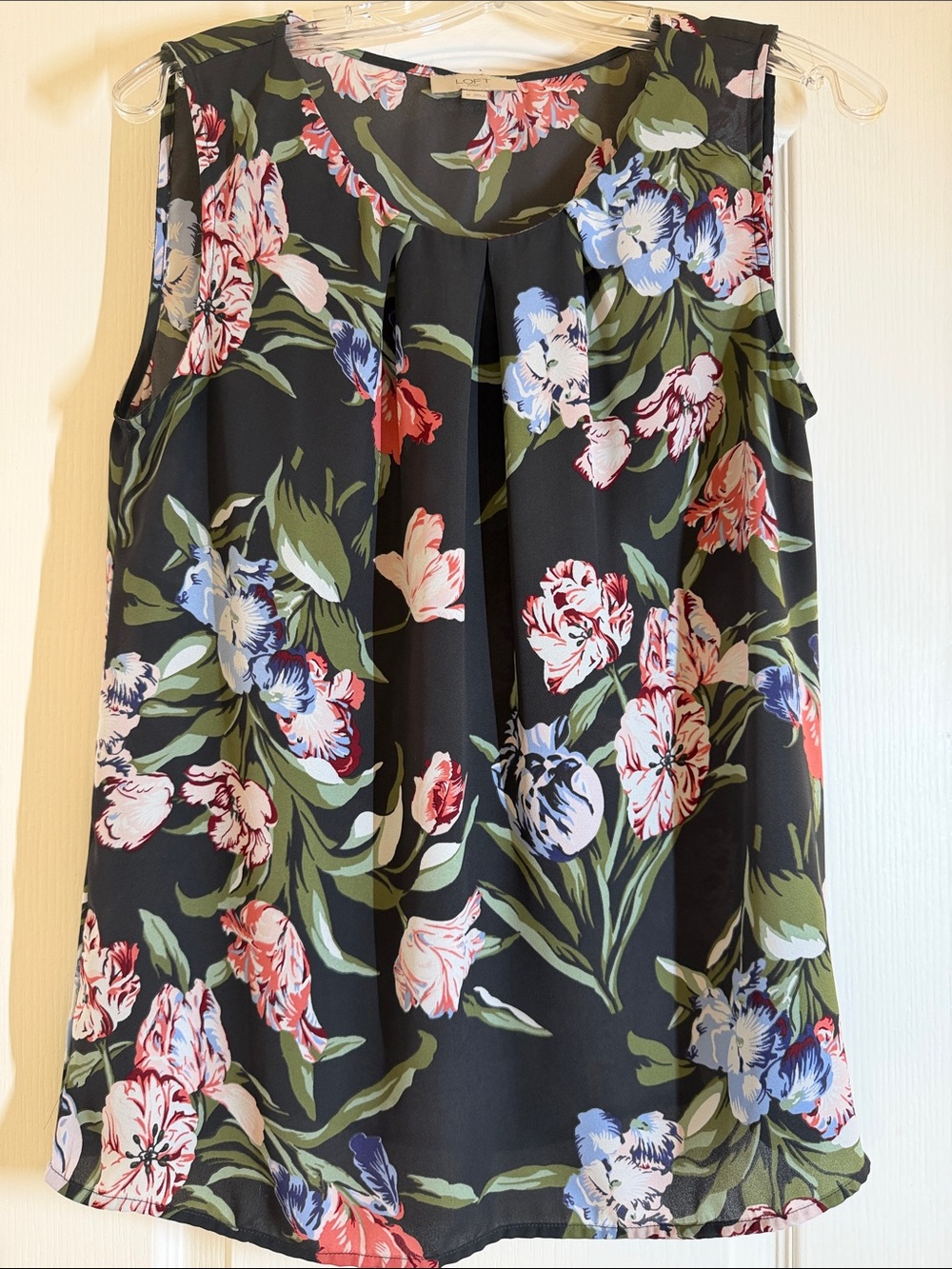 Loft Floral Sleeveless Blouse - Black with Multi Floral Print